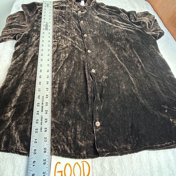 Citron Santa Monica Women's Button Down Velvet Top Long Sleeve Silk Brown Medium - Picture 8 of 8